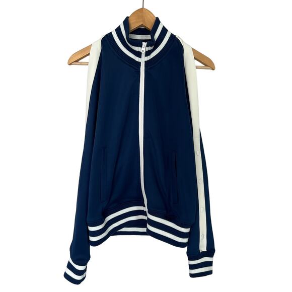 Pam & Gela Track Jacket Lightweight Zip Up Cold Shoulder Blue White Women's Sz S - Picture 2 of 10